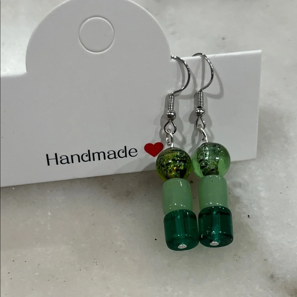 Artisan Green and Silver Beaded Earrings